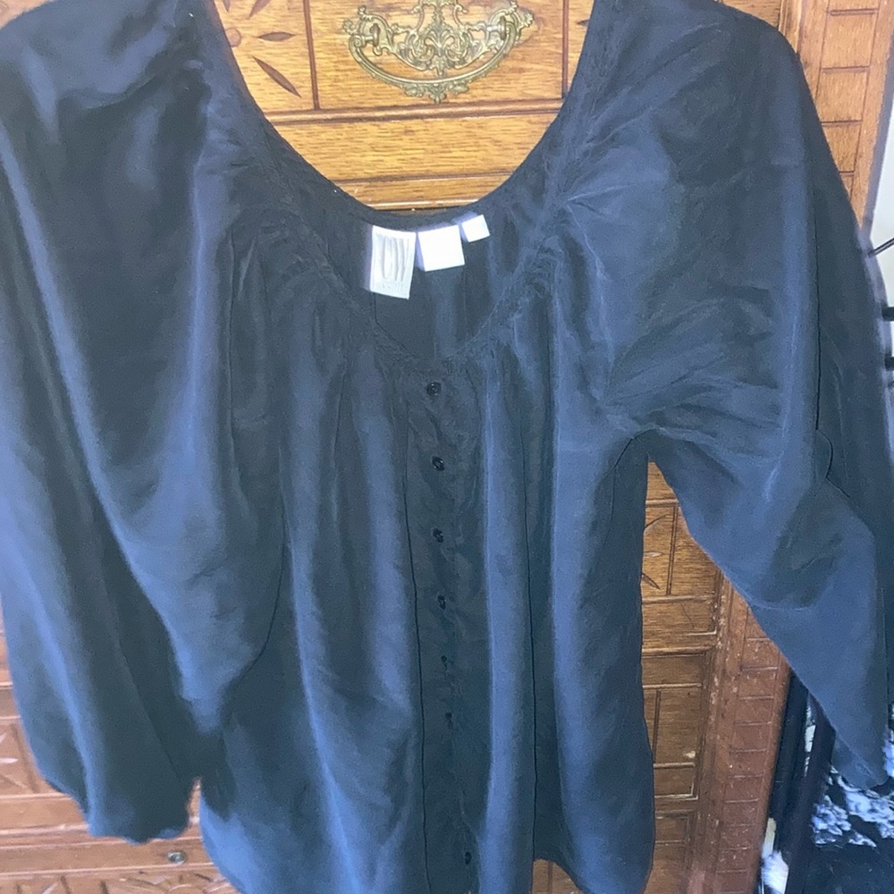 Black silk Puff Sleeve Blouse